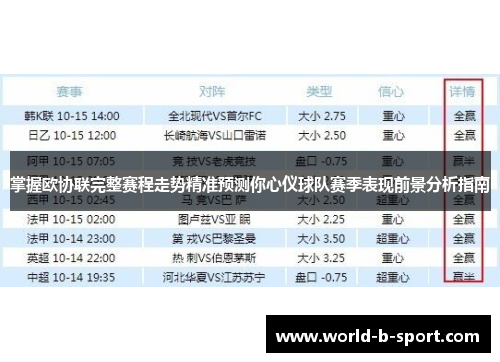 掌握欧协联完整赛程走势精准预测你心仪球队赛季表现前景分析指南